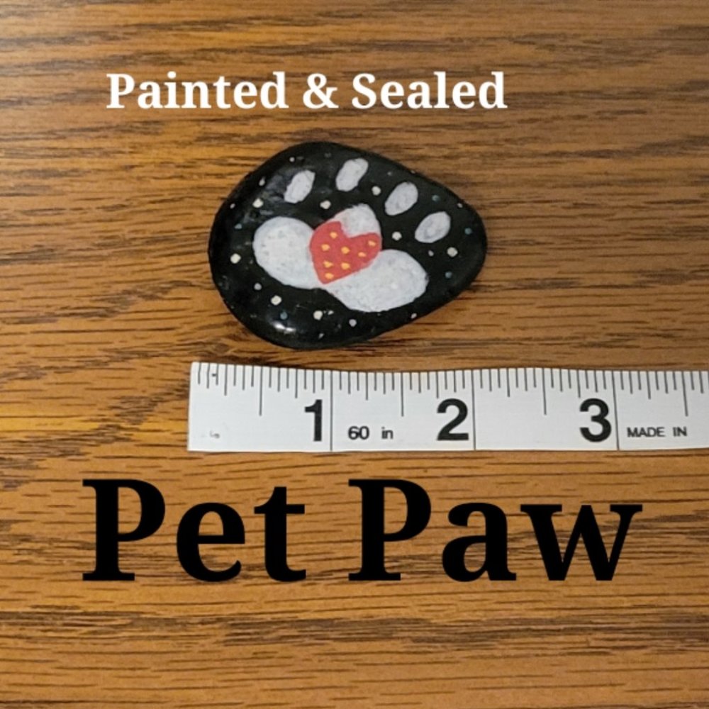 Animal Lovers! Pet Paw black white & red hand painted rock.